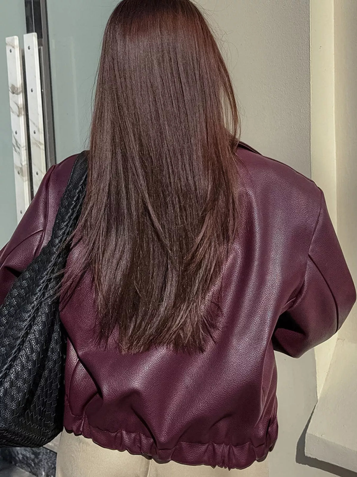 Vintage Faux Leather Zip-Up Jacket — back view