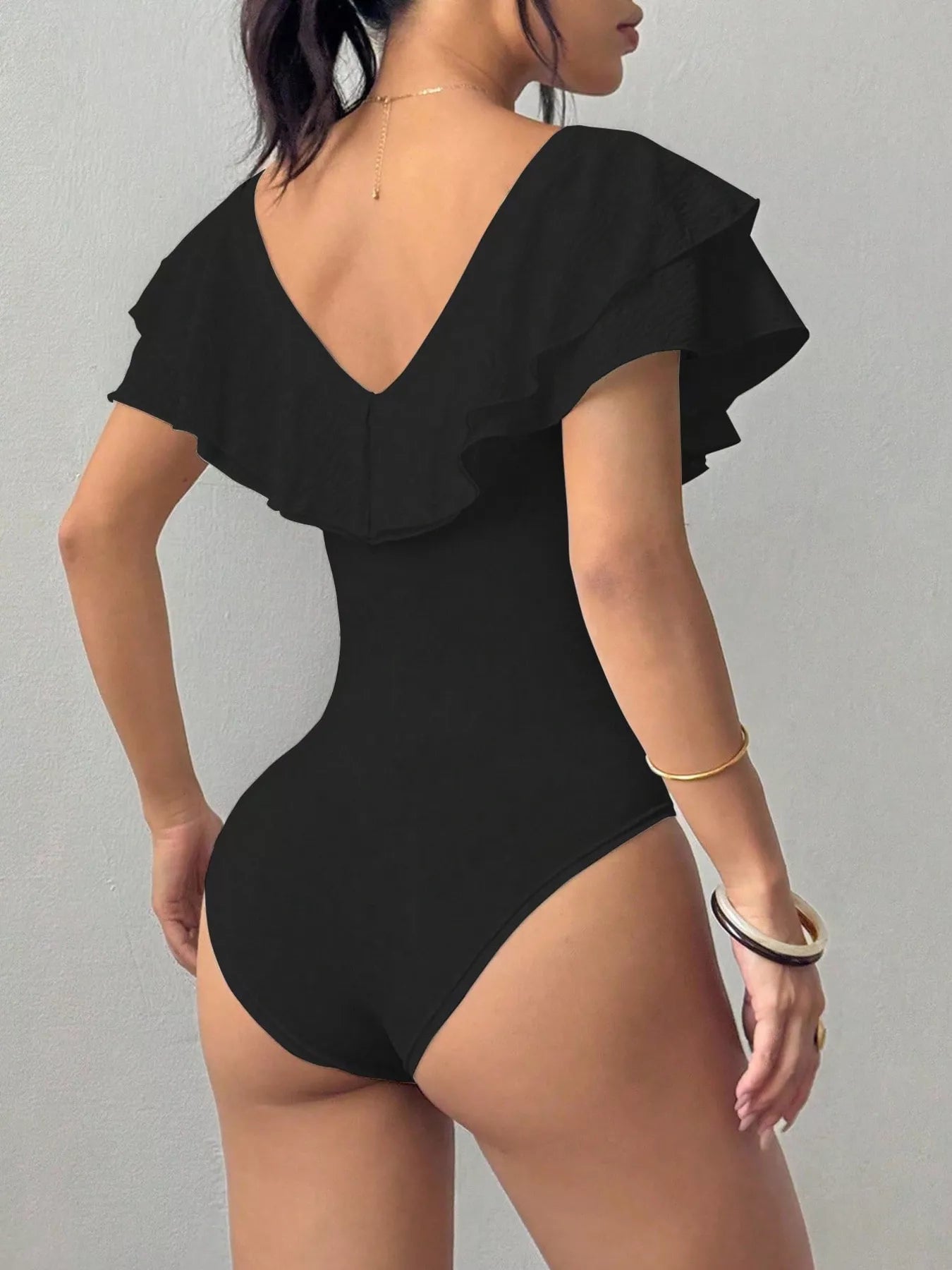 Trendsi Ruffle Trim V-Neck Bodysuit -