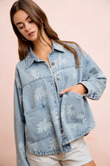 Trendsi BiBi Printed Washed Denim Jacket With Pocket -
