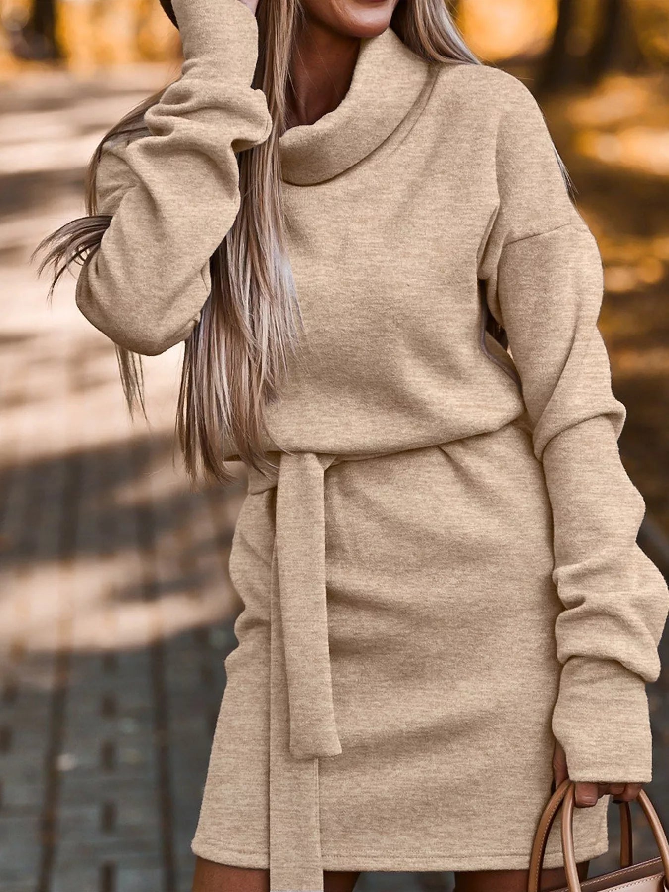 Trendsi Turtleneck Belted Knit Dress -