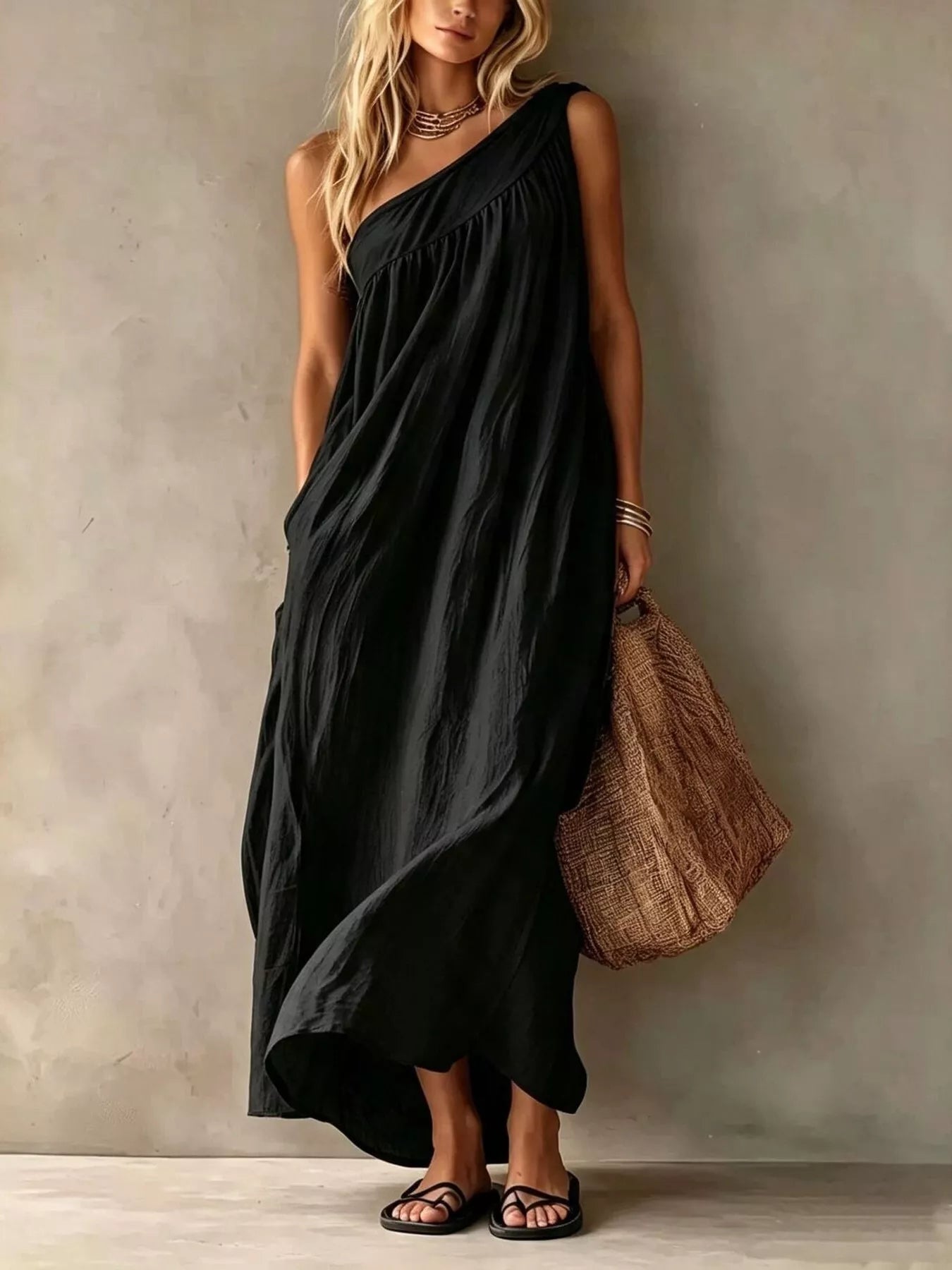 Trendsi Full Size One-Shoulder Maxi Dress Plus Size -