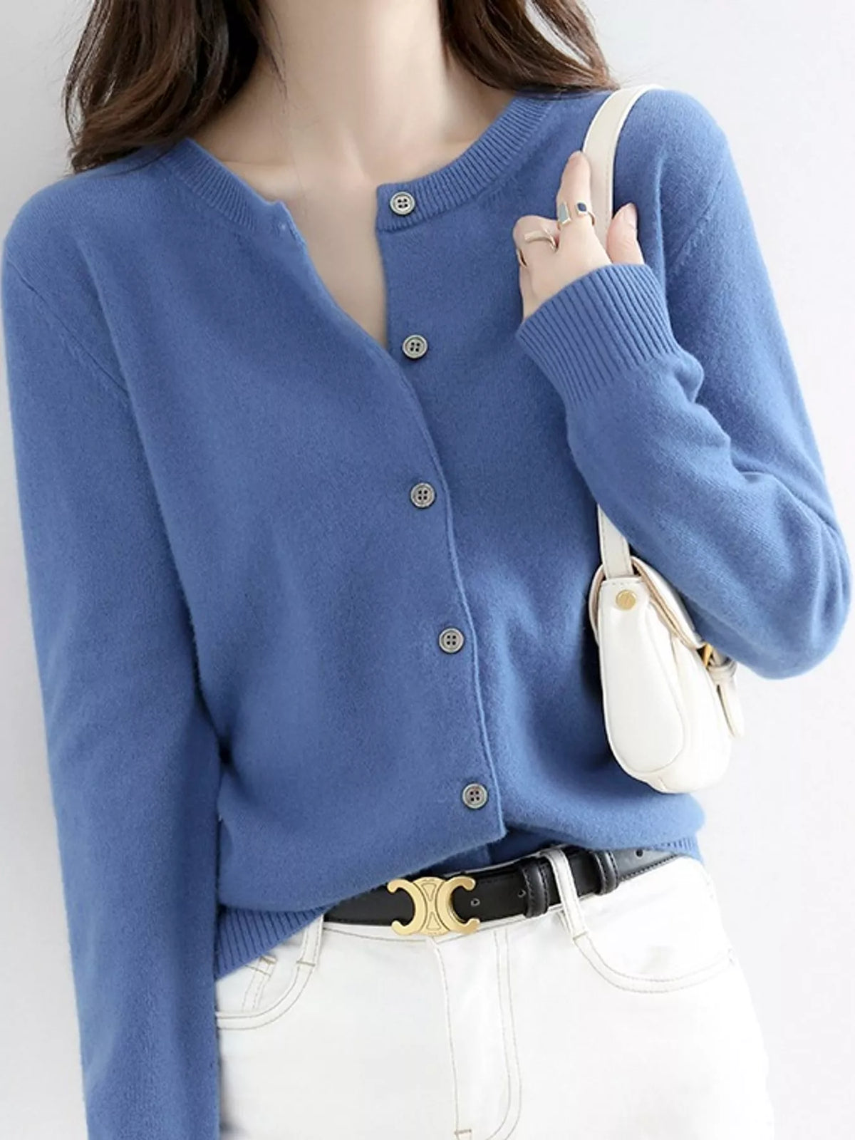 Button-down cardigan, blue front