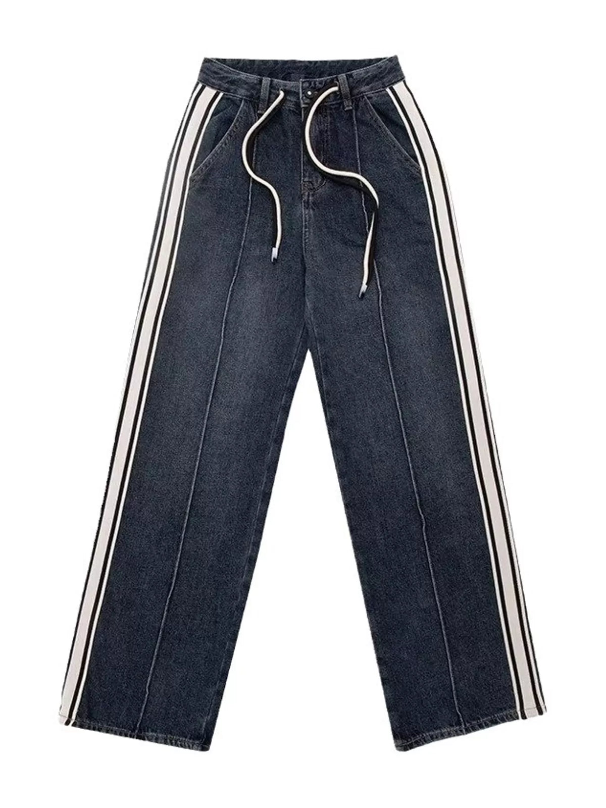 High-Waisted Wide-Leg Contrast Stripe Jeans, front view
