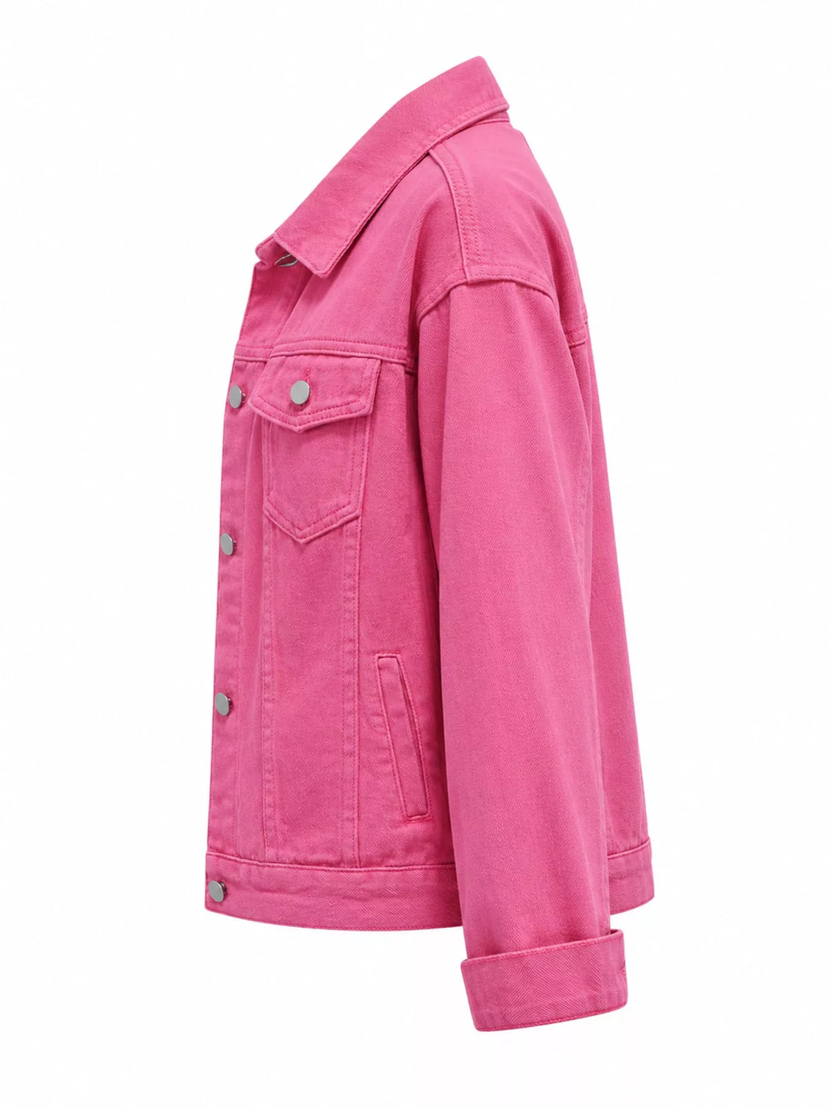 Button-Down Classic Cropped Denim Jacket — side view