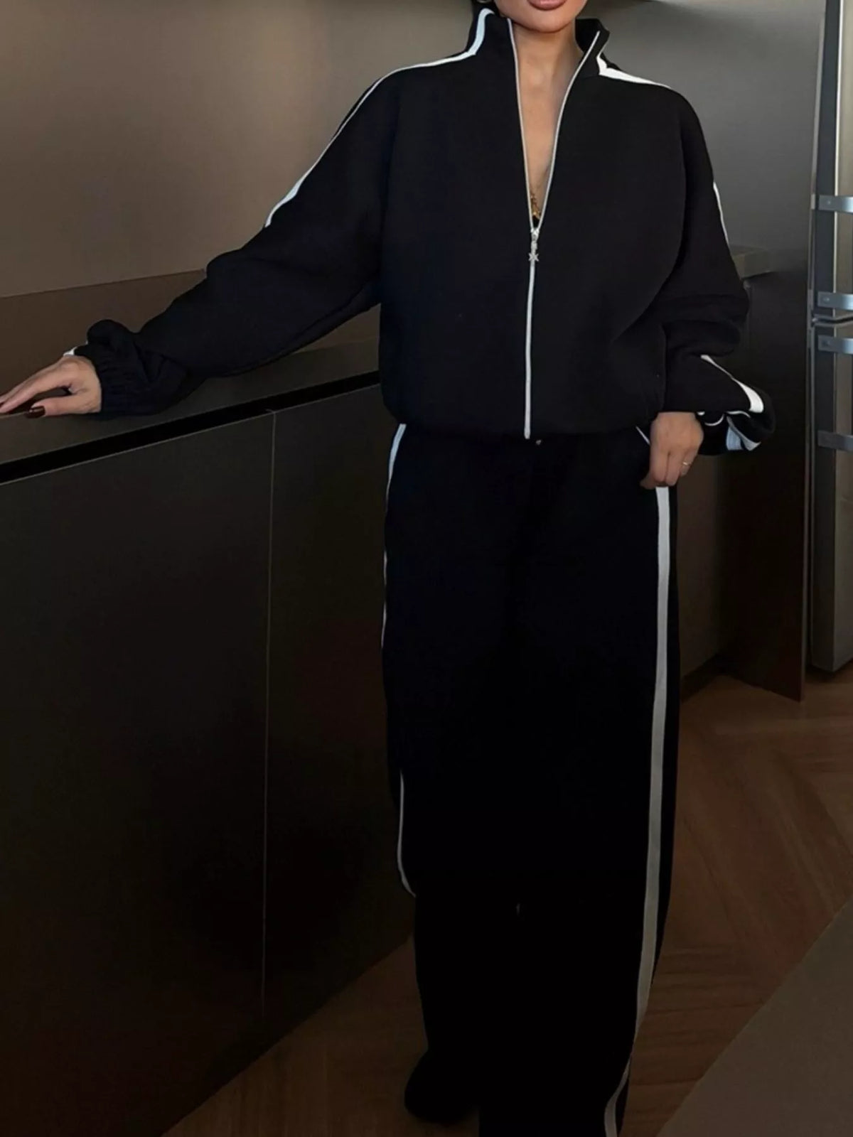 Trendsi Side Stripes Zip Up Top and Pants Set -