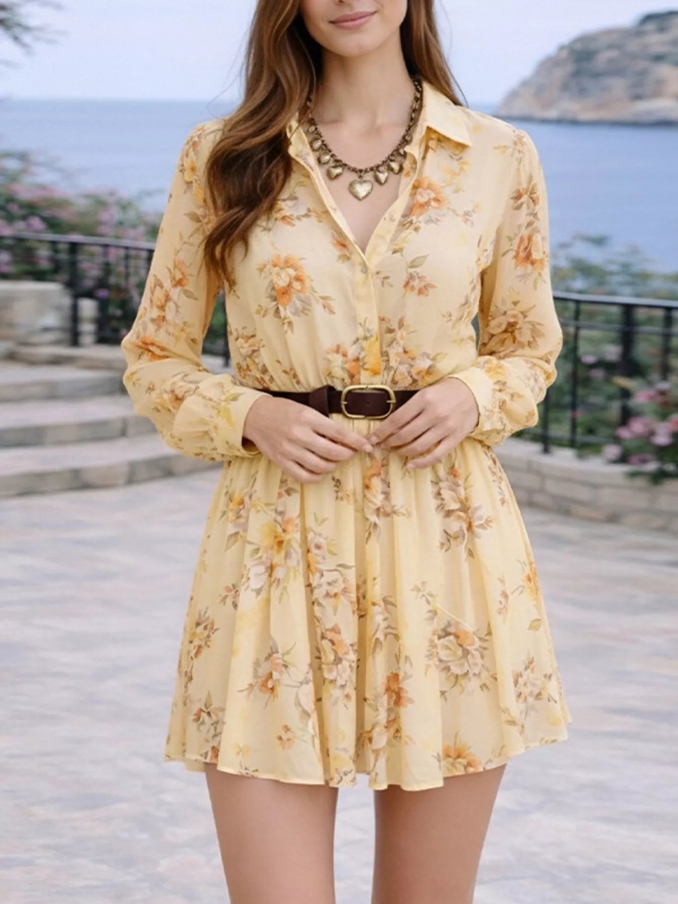 Trendsi Full Size Floral Print Long Sleeve Shirt Dress Plus Size -