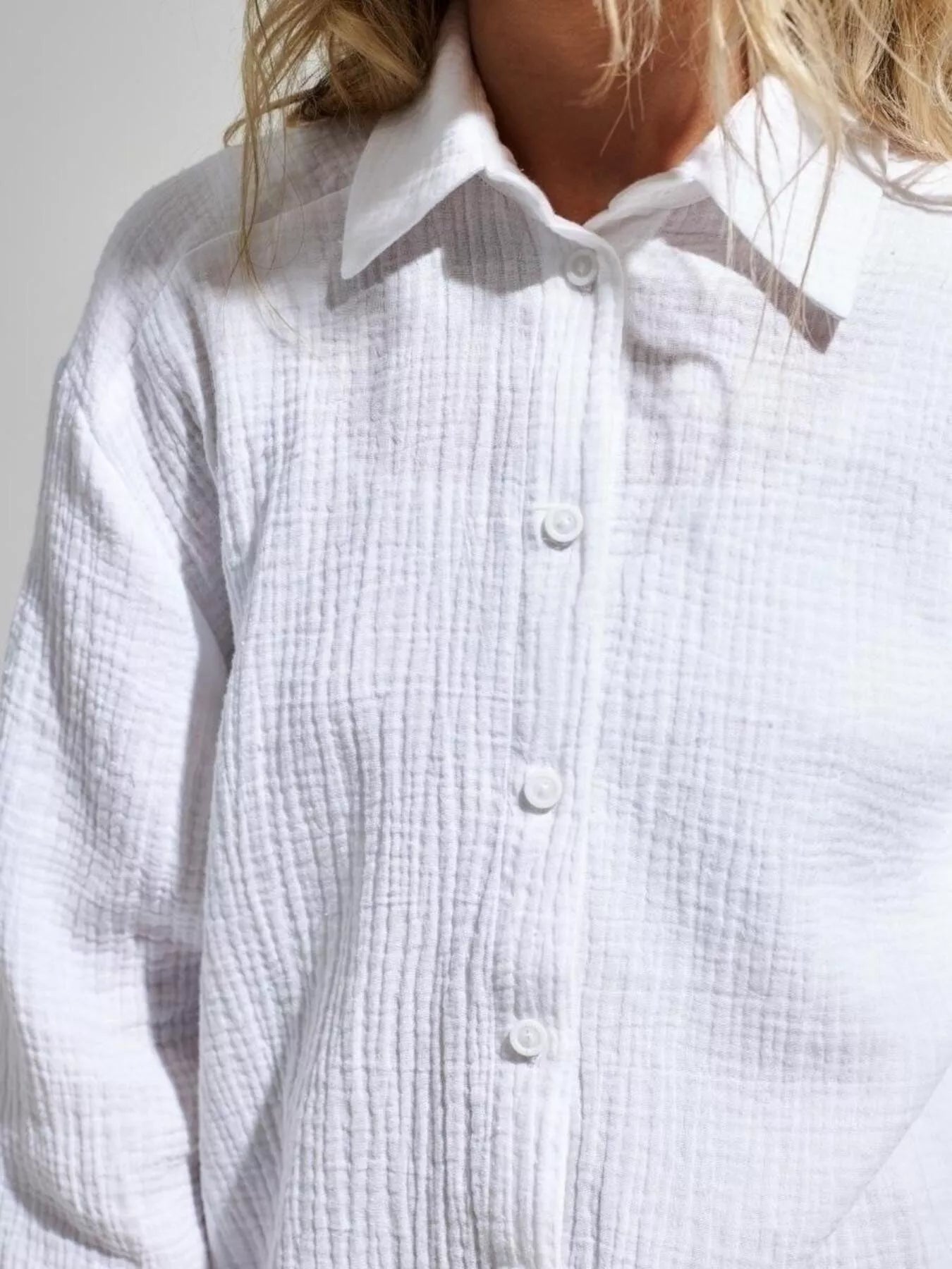 Trendsi Textured Gauze Button-Down Shirt -