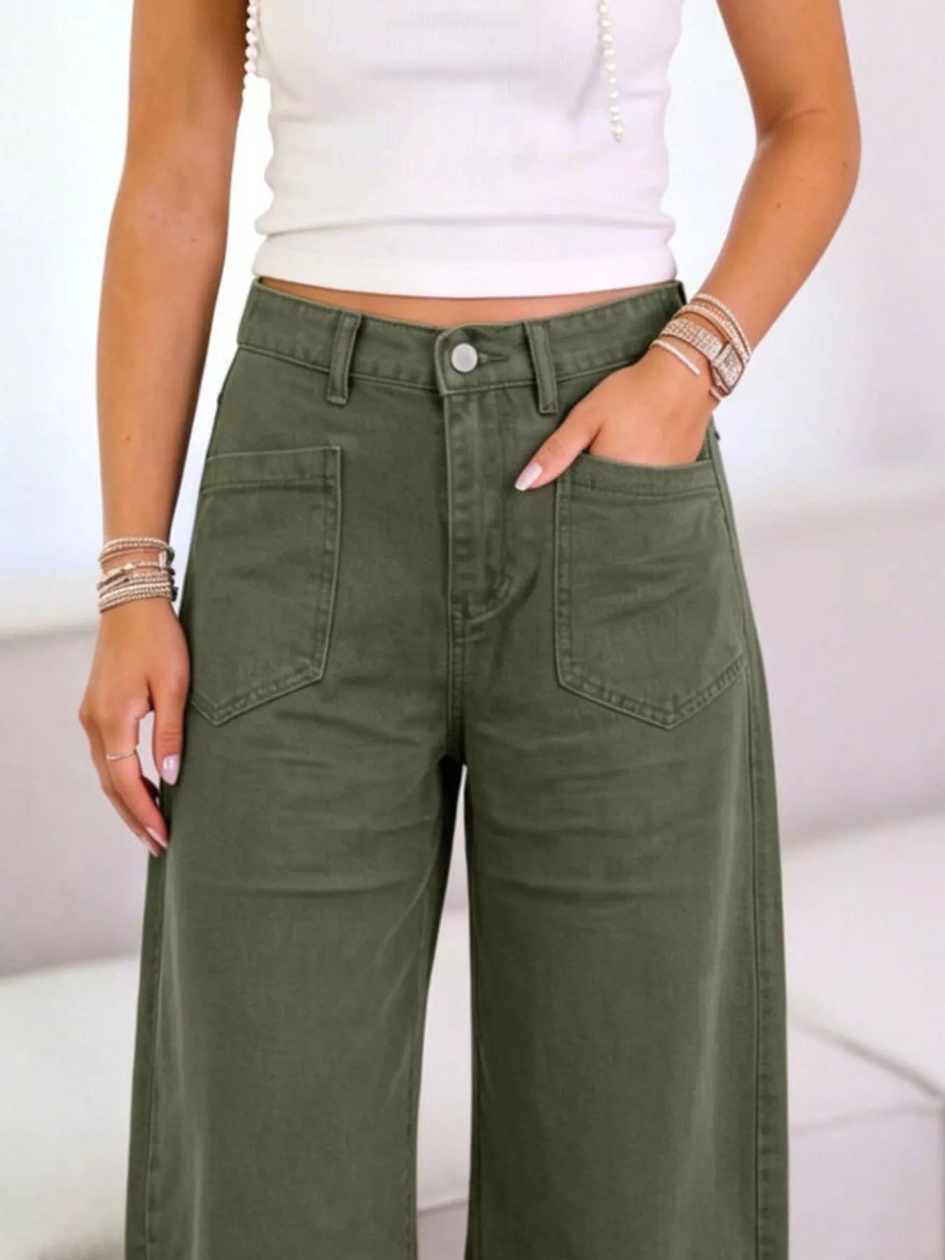 Trendsi Wide-Leg Jeans with Front Patch Pockets -