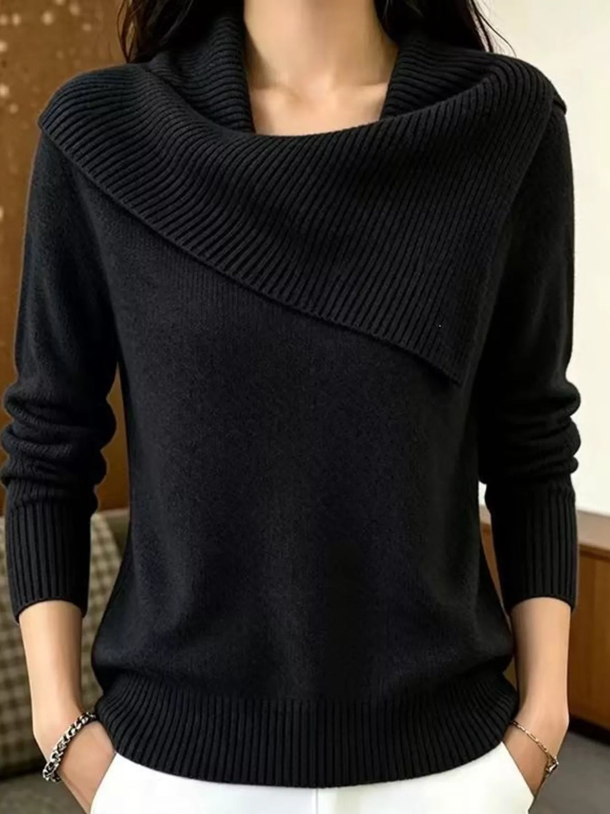 Trendsi Full Size Asymmetric Ribbed Collar Sweater Plus Size -