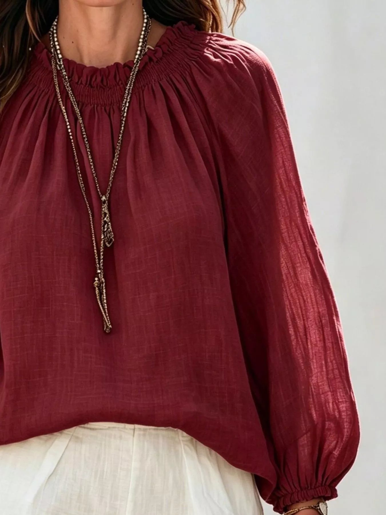 Trendsi Round Neck Balloon Sleeve Blouse -