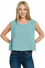 Trendsi Zenana Double Gauze Side Tie Sleeveless Top -