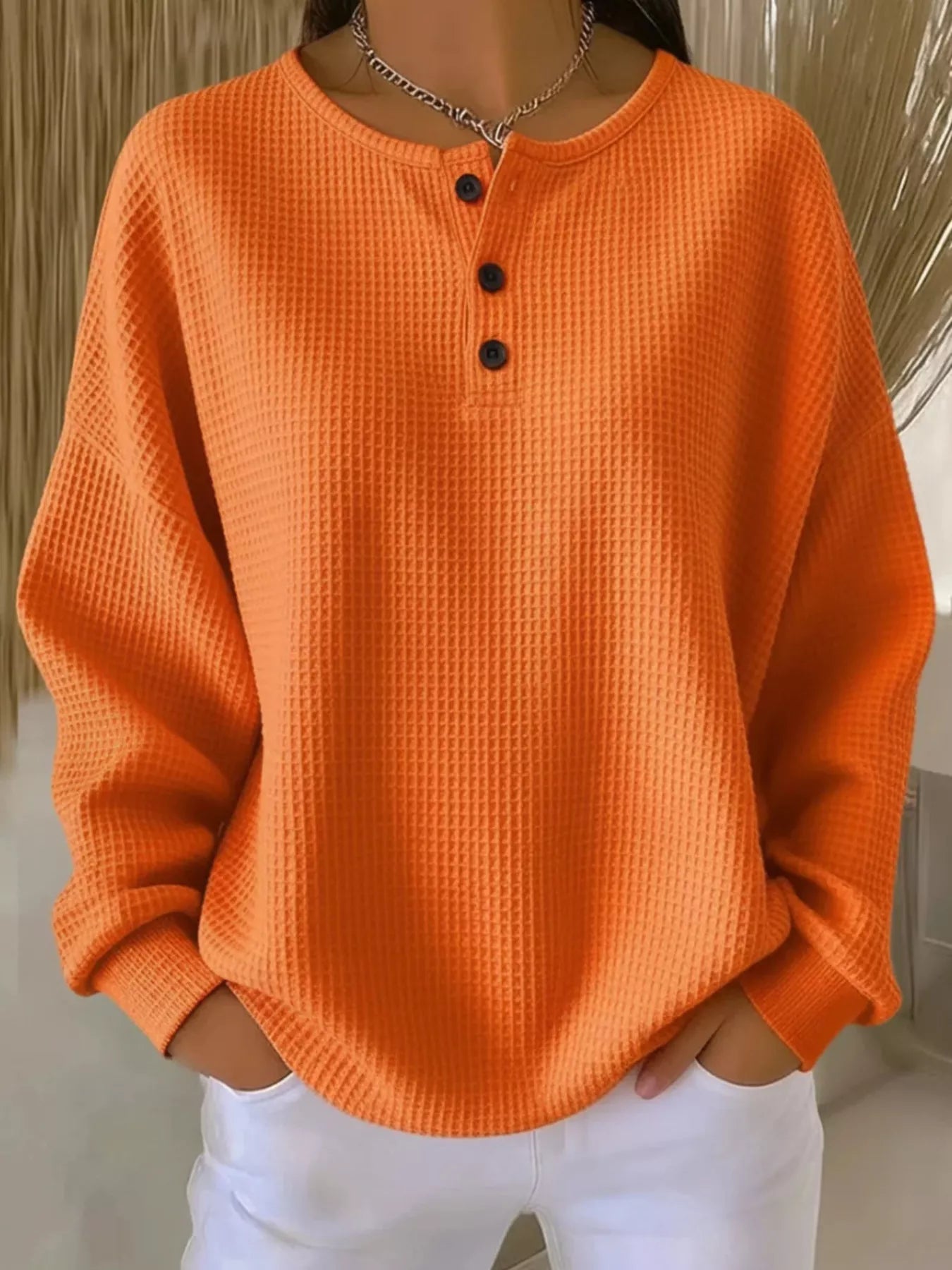 Trendsi Full Size Waffle Knit Button Detail Top Plus Size -