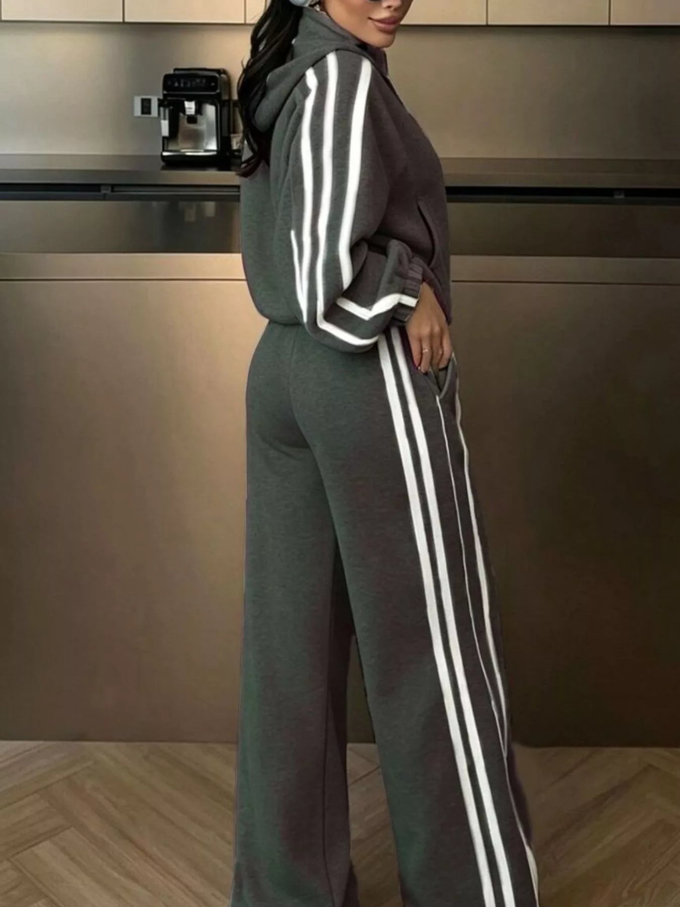 Trendsi Side Stripes Zip Up Top and Pants Set -