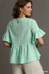 Trendsi Umgee Floral Lace Trimmed Detail Half Sleeve Babydoll Top -