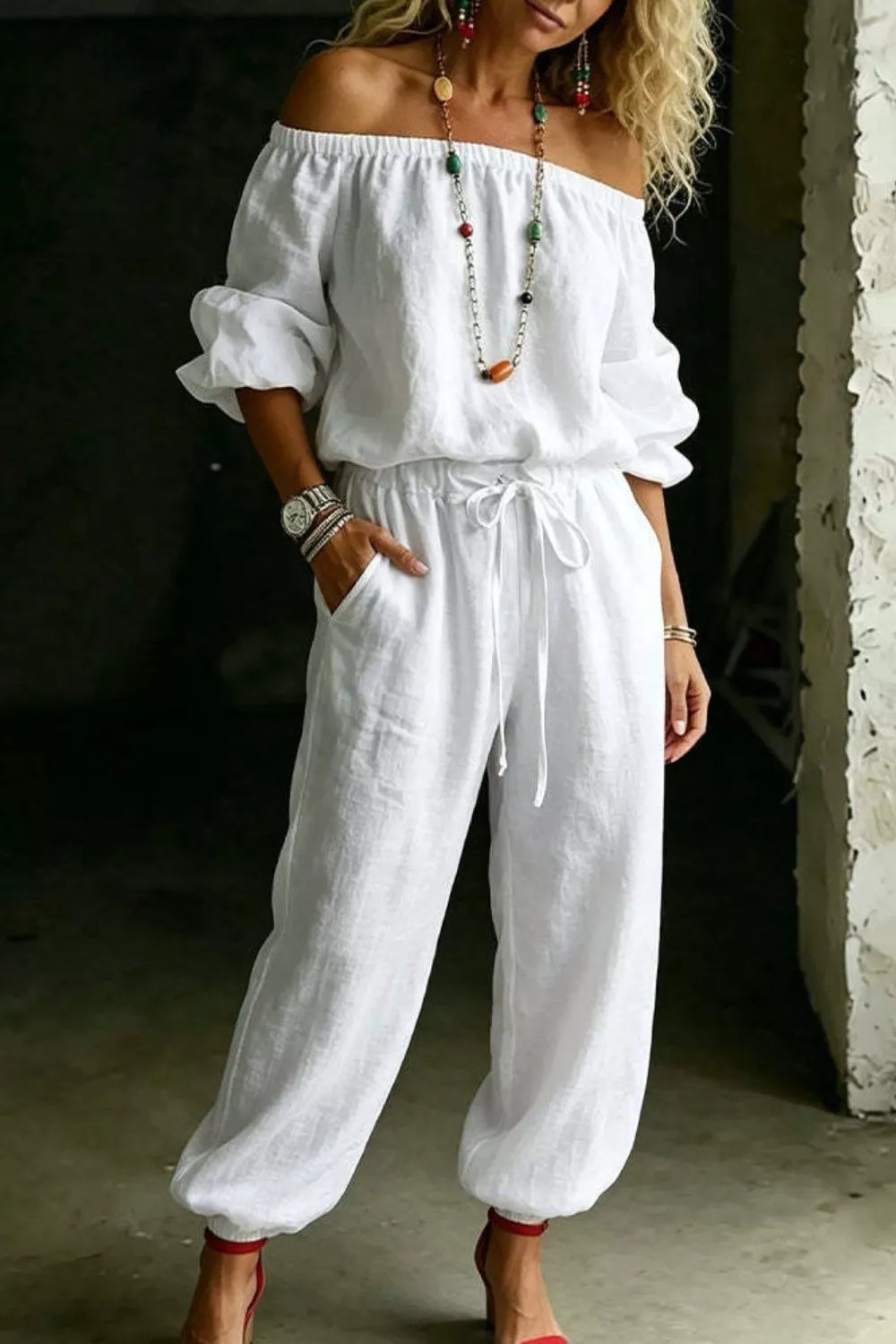 Trendsi Full Size Off-Shoulder Top and Pants Set Plus Size -