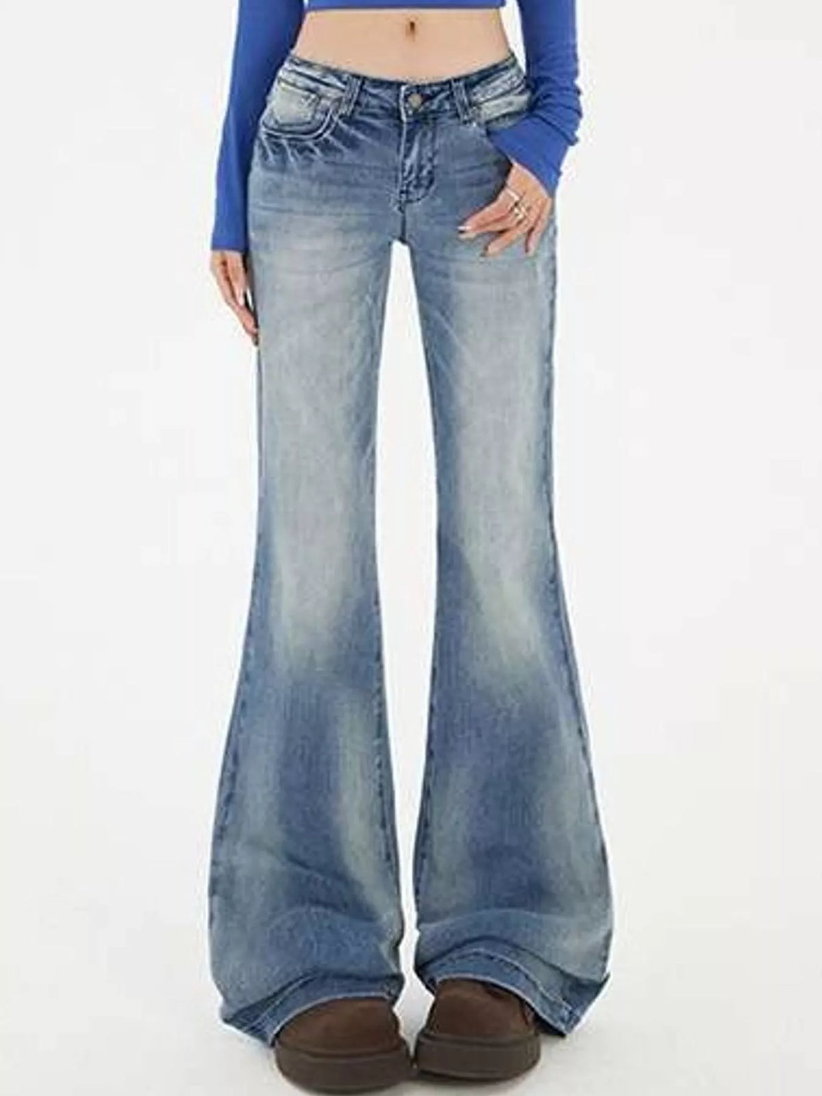 Vintage Wash Flared Leg Jeans in blue