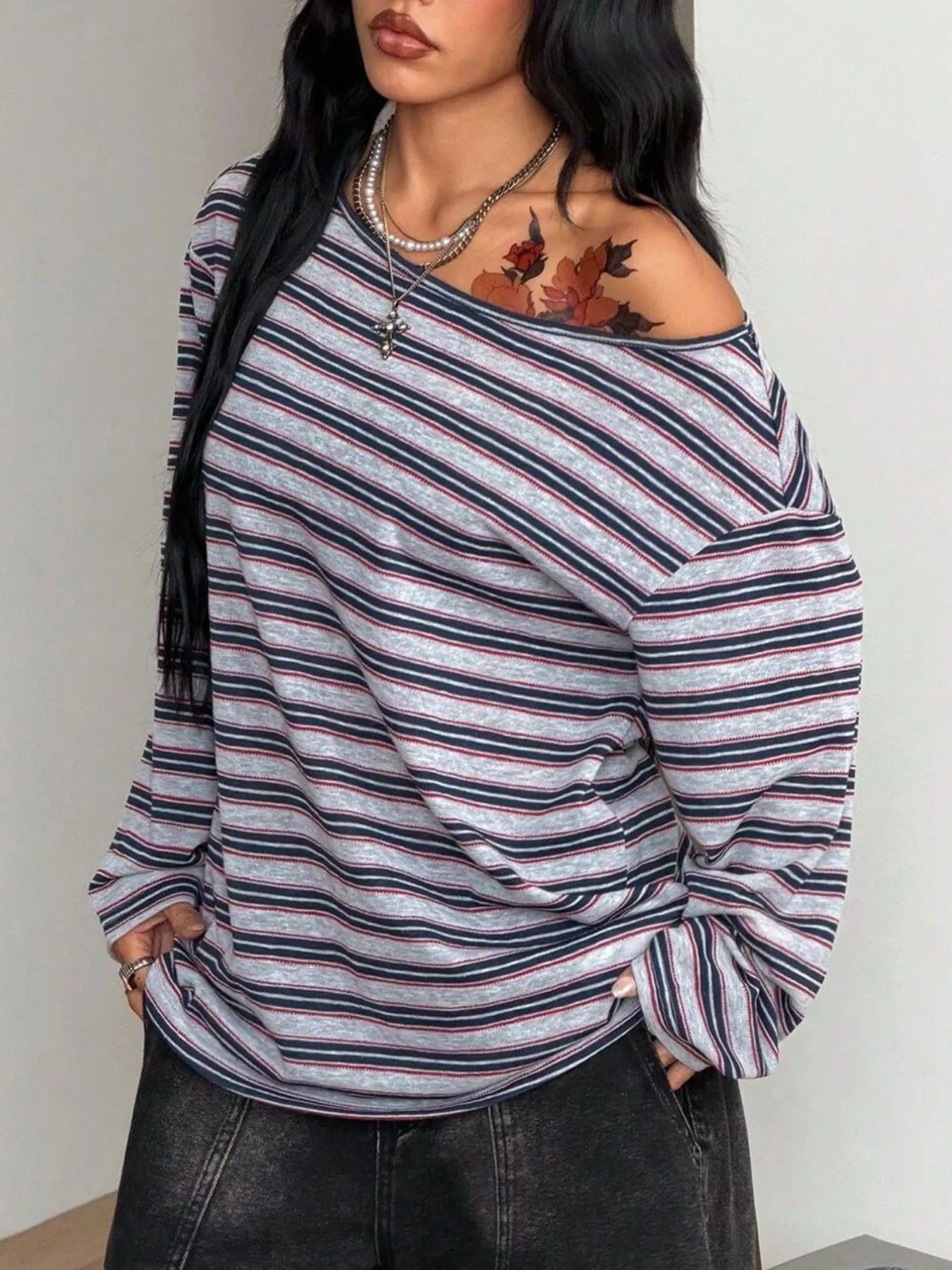 Trendsi Striped Boat Neck Long Sleeve T-Shirt -
