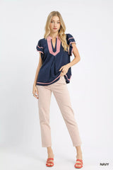 Trendsi Umgee Linen Ruffle Sleeve Top -