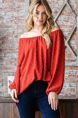 Trendsi Heimish Full Size Swiss Dot Off Shoulder Top - Shirts