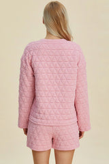 Trendsi Double Take Full Size Texture Round Neck Long Sleeve Top and Shorts Set -