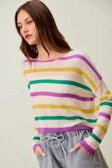 Trendsi SO ME Mardi Gras Color Stripe Lightweight Sweater Top -
