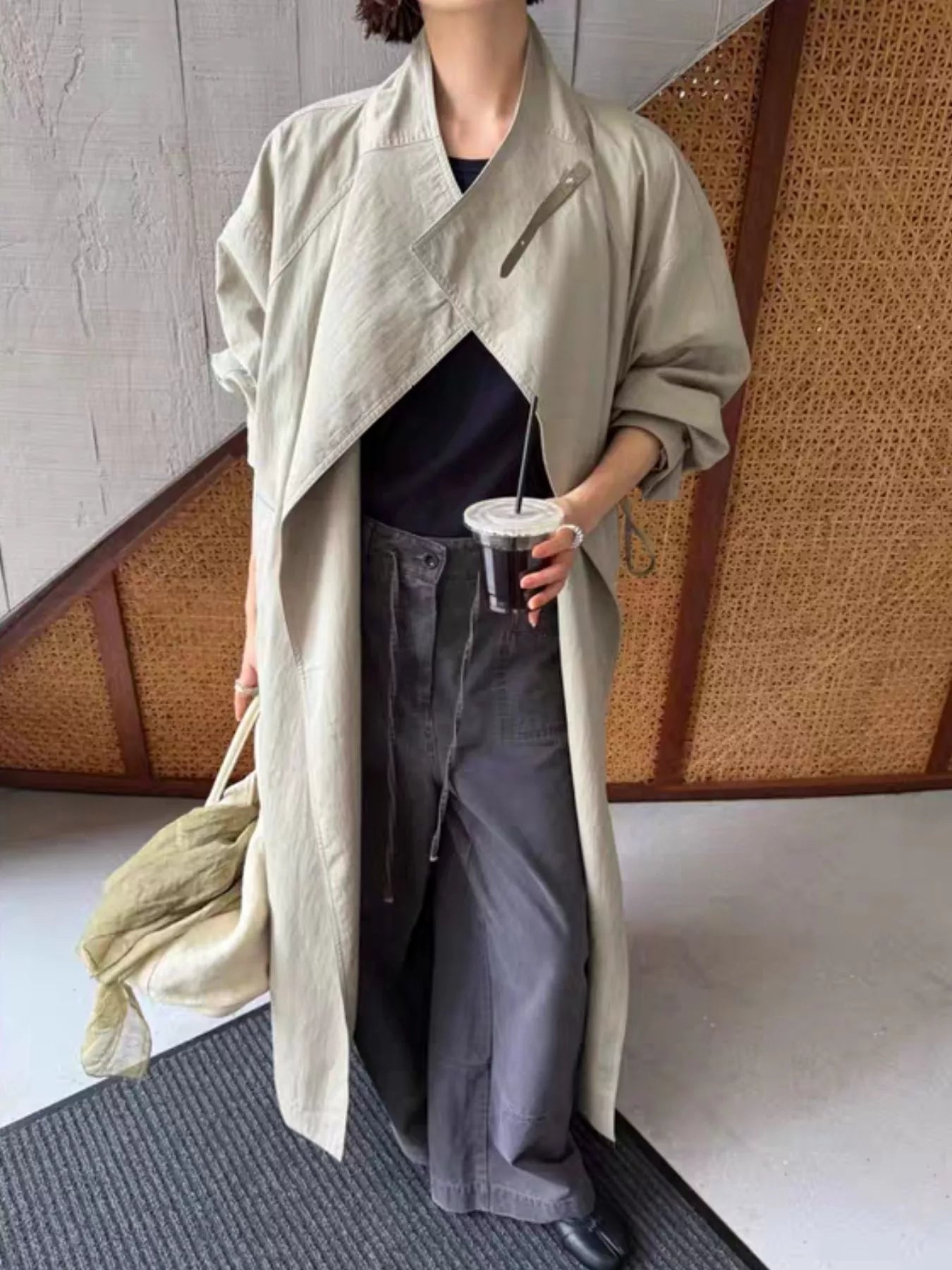 Trendsi Drawstring Open Front Longline Trench Coat -