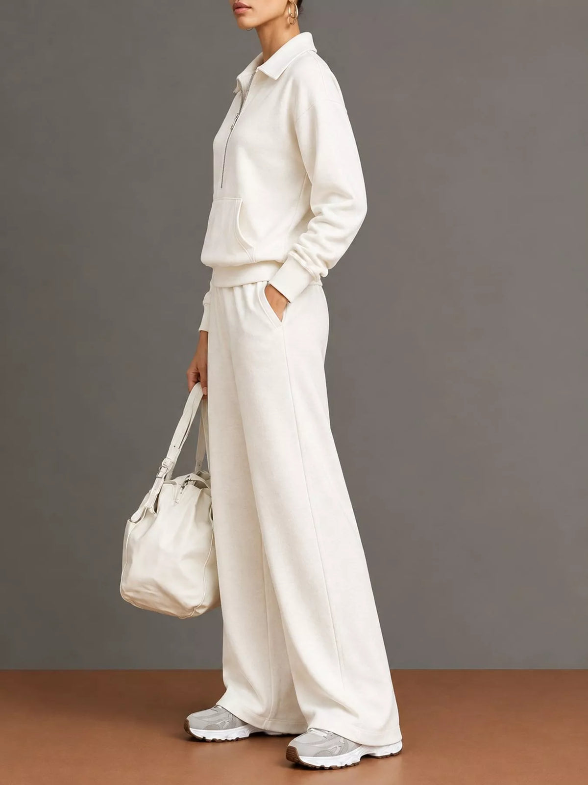 Half Zip Long Sleeve Top and Pants Set — side view