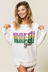 Trendsi BiBi Mardi Gras Glitter Lettering Sweatshirt -