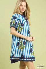 Trendsi Umgee Mix Floral Stripe Contrast Dress -