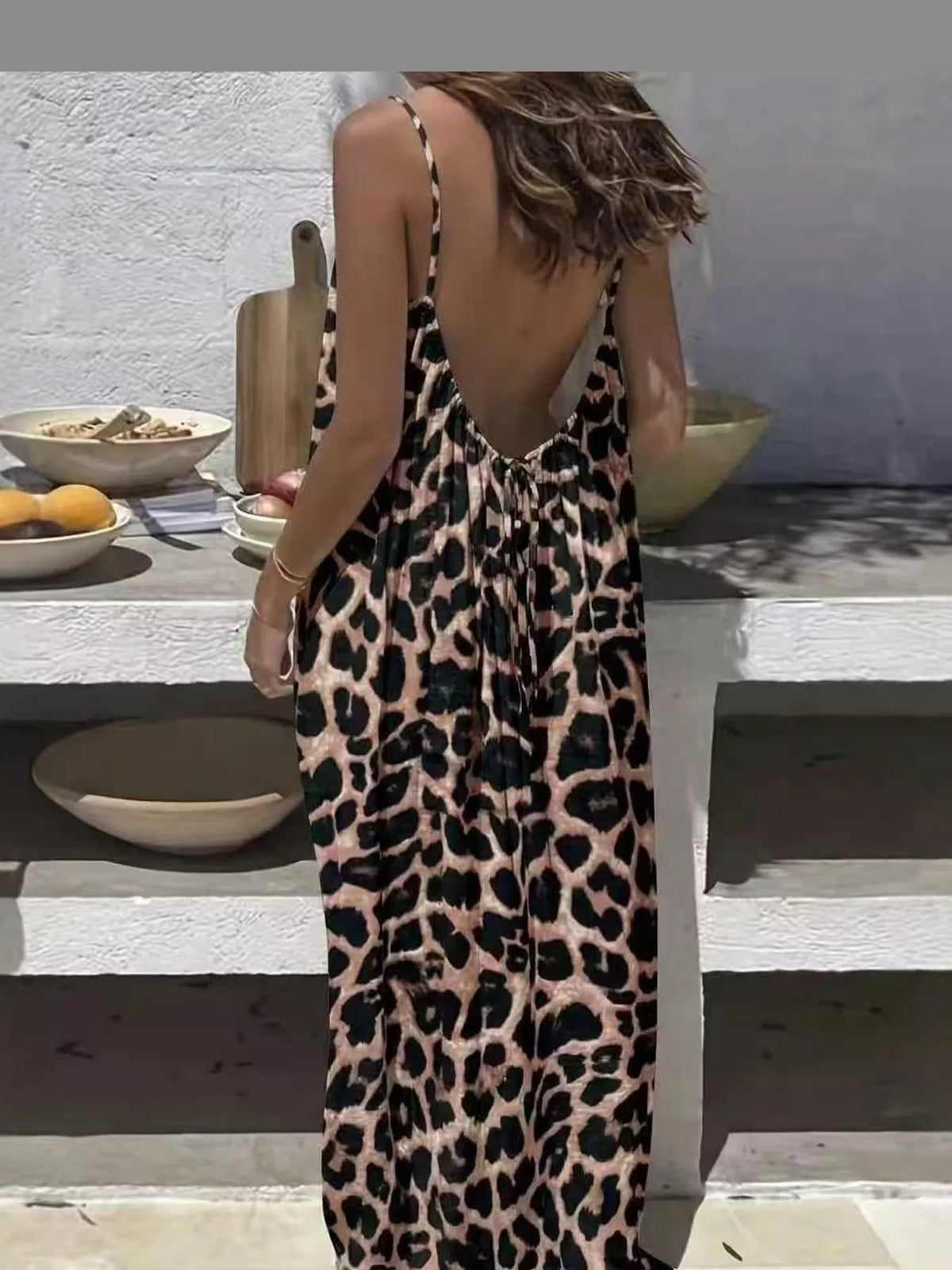 Backless Spaghetti Strap Maxi Dress — back view