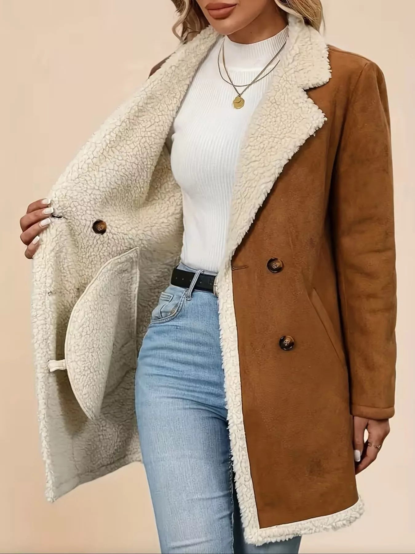 Trendsi Double-Breasted Suede Outerwear -