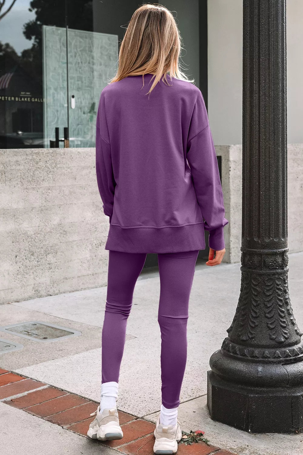 Trendsi Side Slit Long Sleeve Sweatshirt and Pants Set -