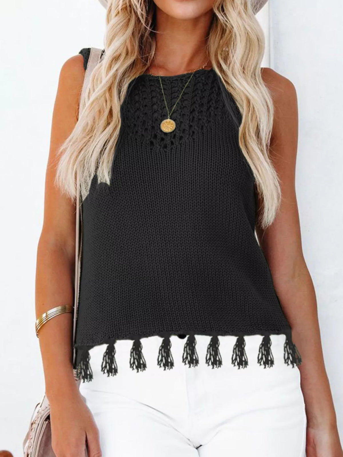 Trendsi Tassel Knit Tank -