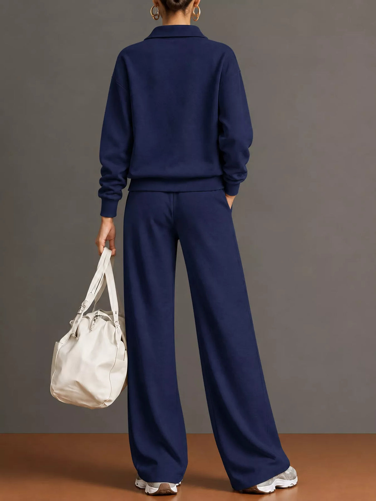 Half Zip Long Sleeve Top and Pants Set — back view