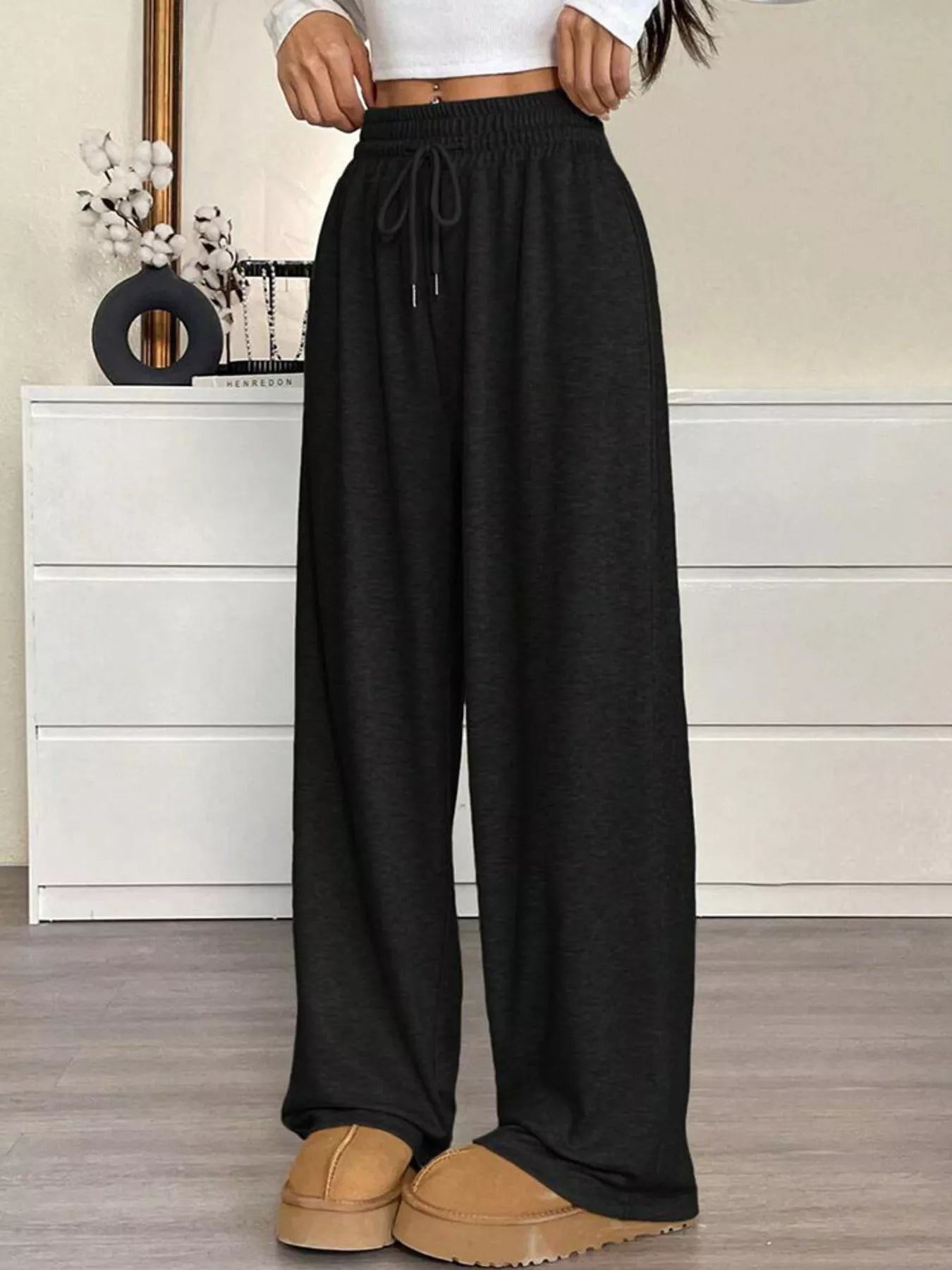 Trendsi High-Waisted Wide-Leg Pants with Drawstring -