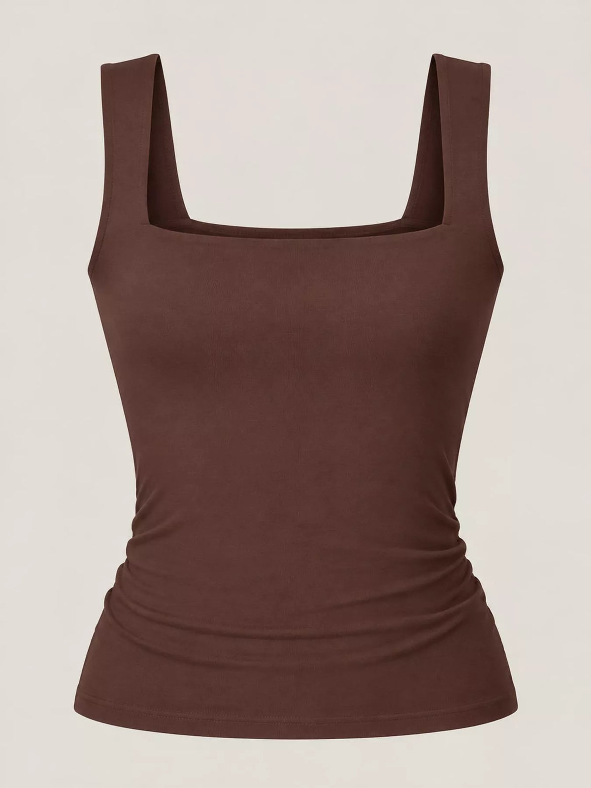 Dark brown square-neck tank, front product view