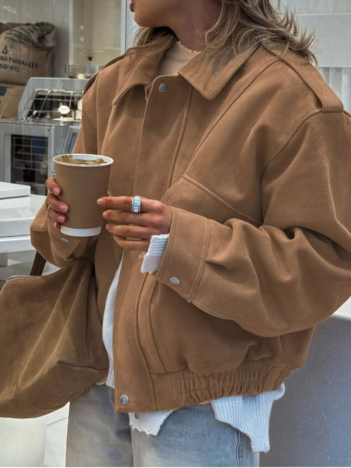 Elastic Hem Long Sleeve Jacket — side view
