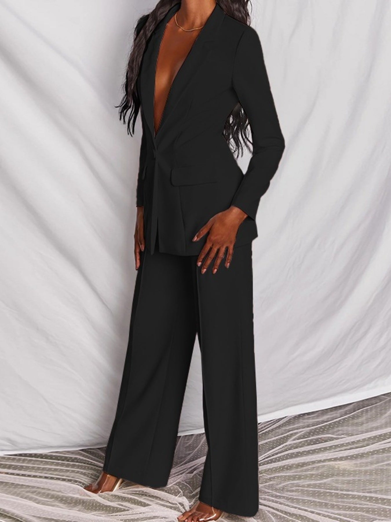 Trendsi Full Size One Button Blazer and Wide-Leg Pants Set Plus Size -