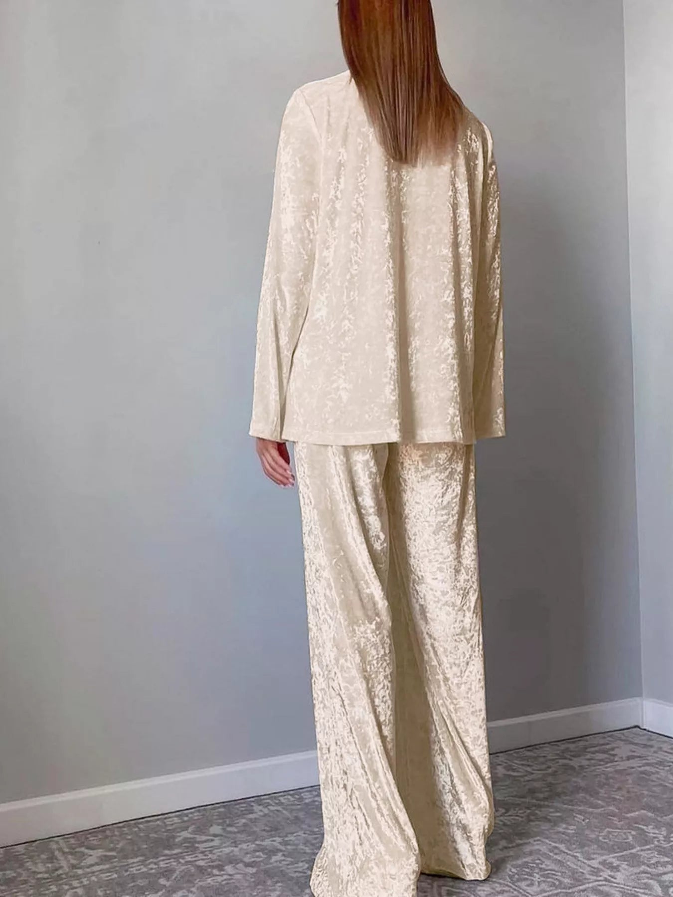 Trendsi Velvet Long Sleeve Top and Pants Lounge Set -