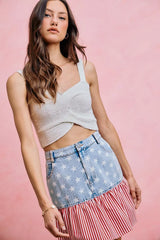 Trendsi SO ME Stars And Stripes Fit And Flare Denim Mini Skirt -