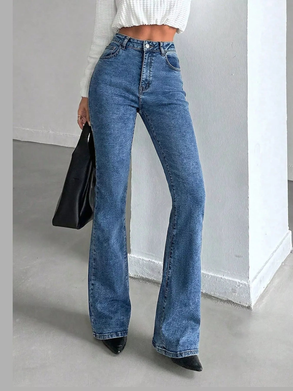 Light Blue high-waisted slim-fit flared jeans