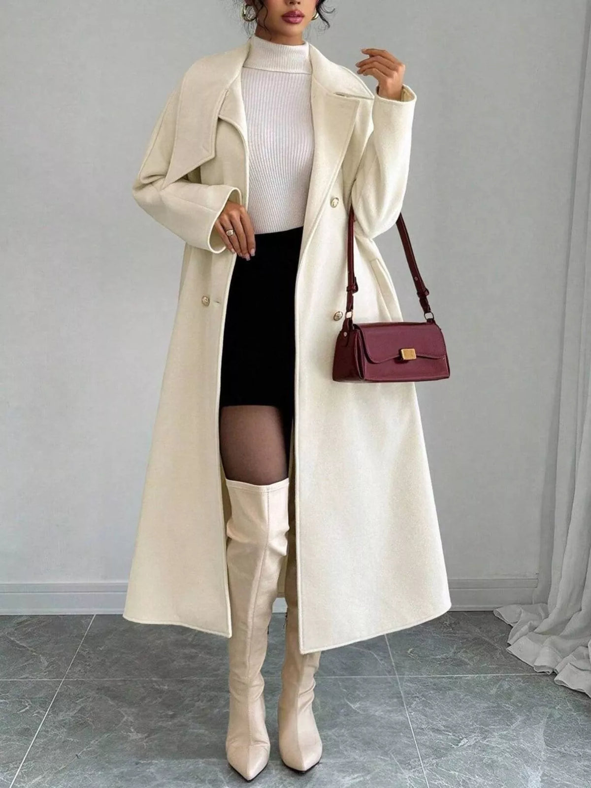 Trendsi Double-Breasted Longline Coat -