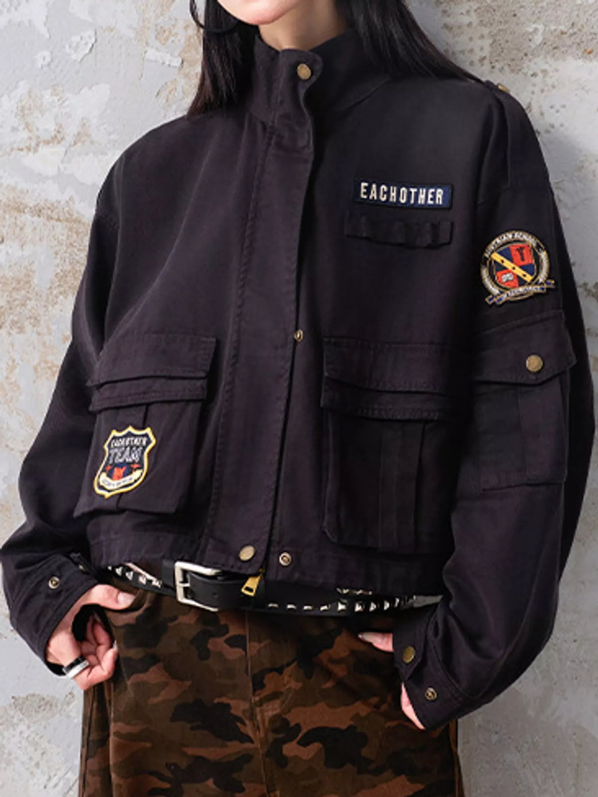 Multi Pockets Zip-Up Jacket — front view
