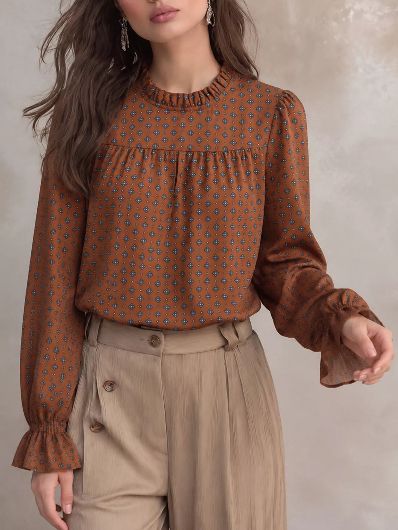 Trendsi Printed Flounce Sleeve Blouse -
