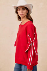 Trendsi BiBi Bow Detail Sleeves Fleece Sweatshirt -