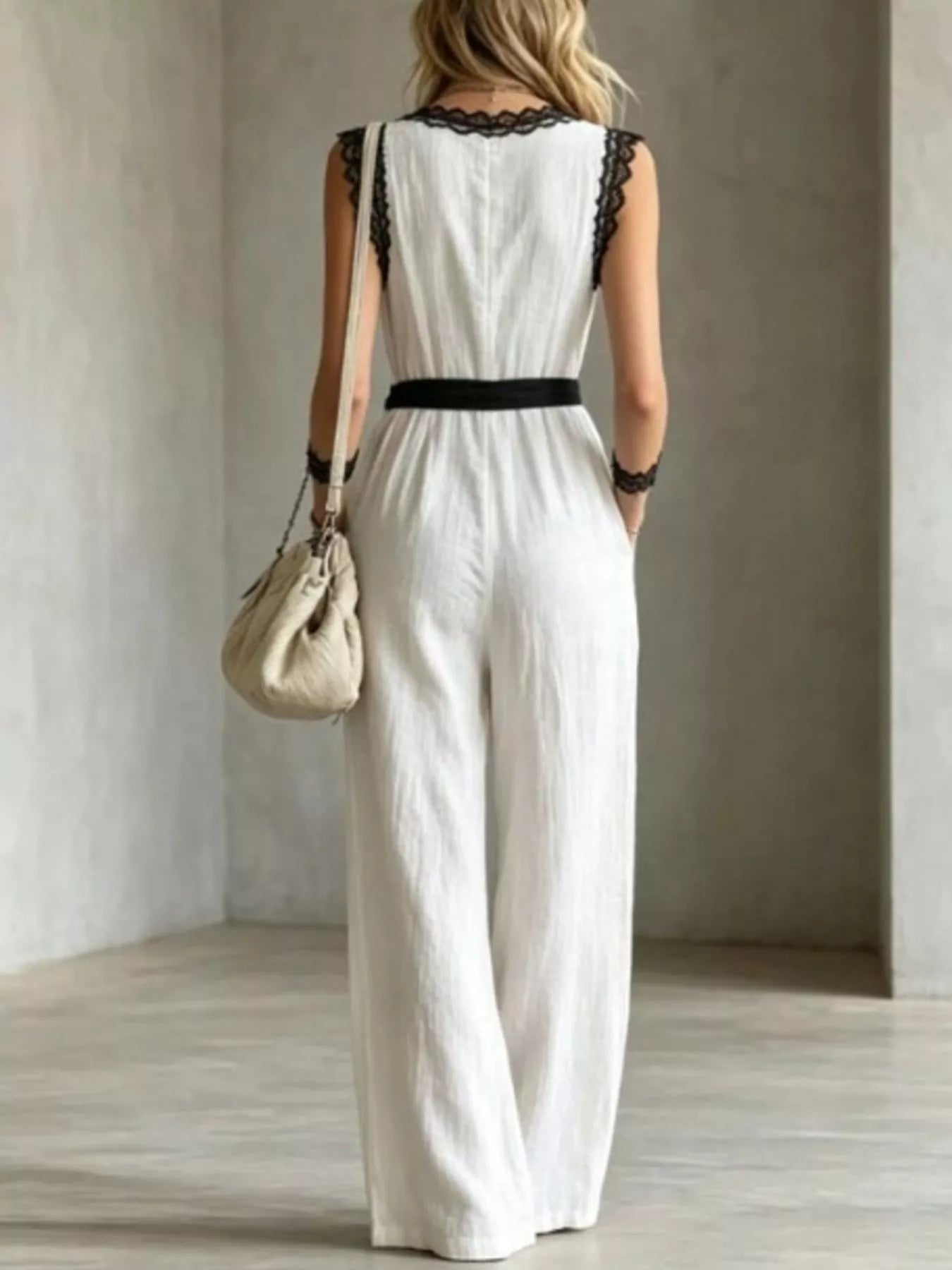 Trendsi Lace Detail V-Neck Sleeveless Jumpsuit -