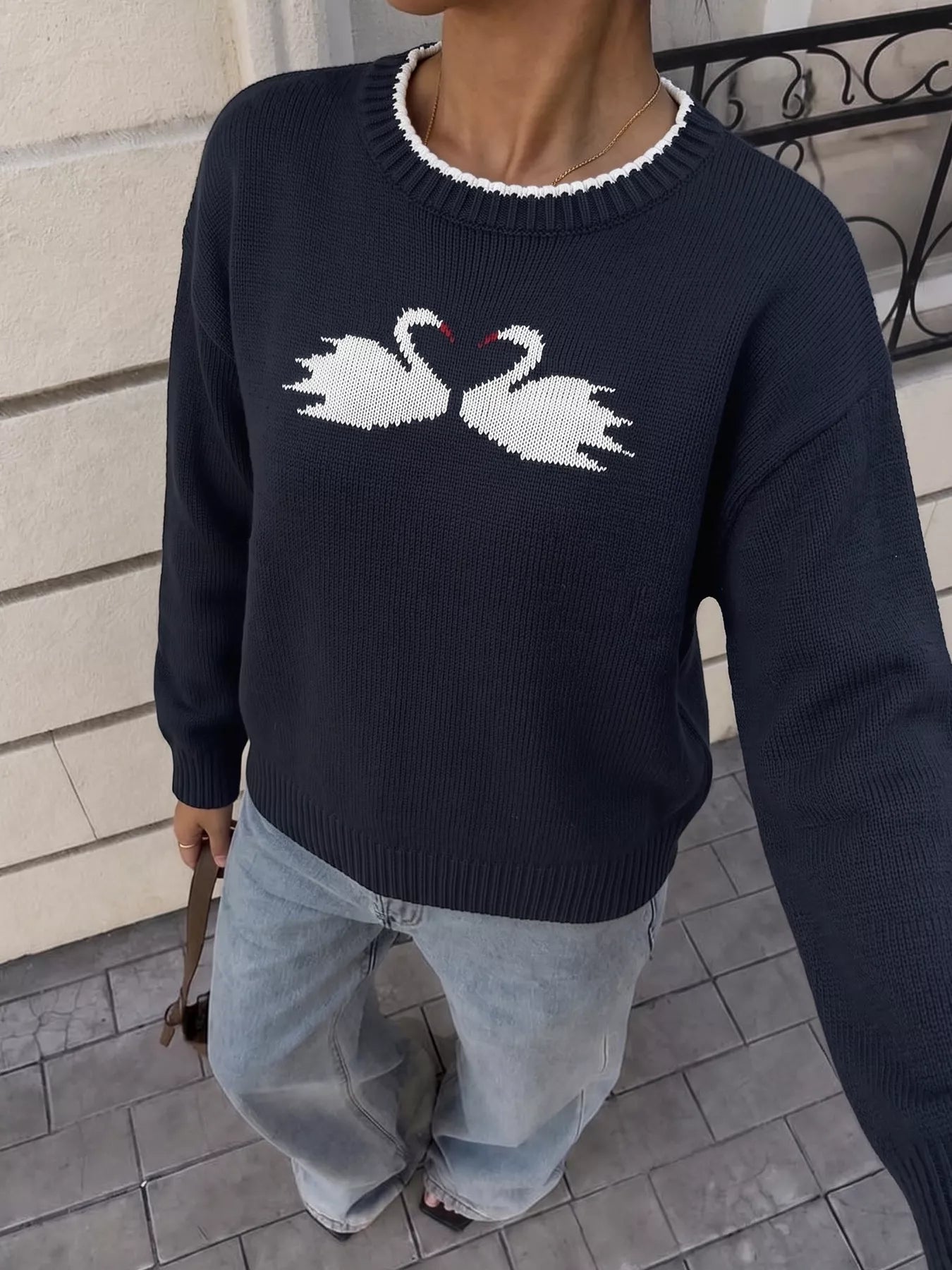 Trendsi Swan Dropped Shoulder Sweater -