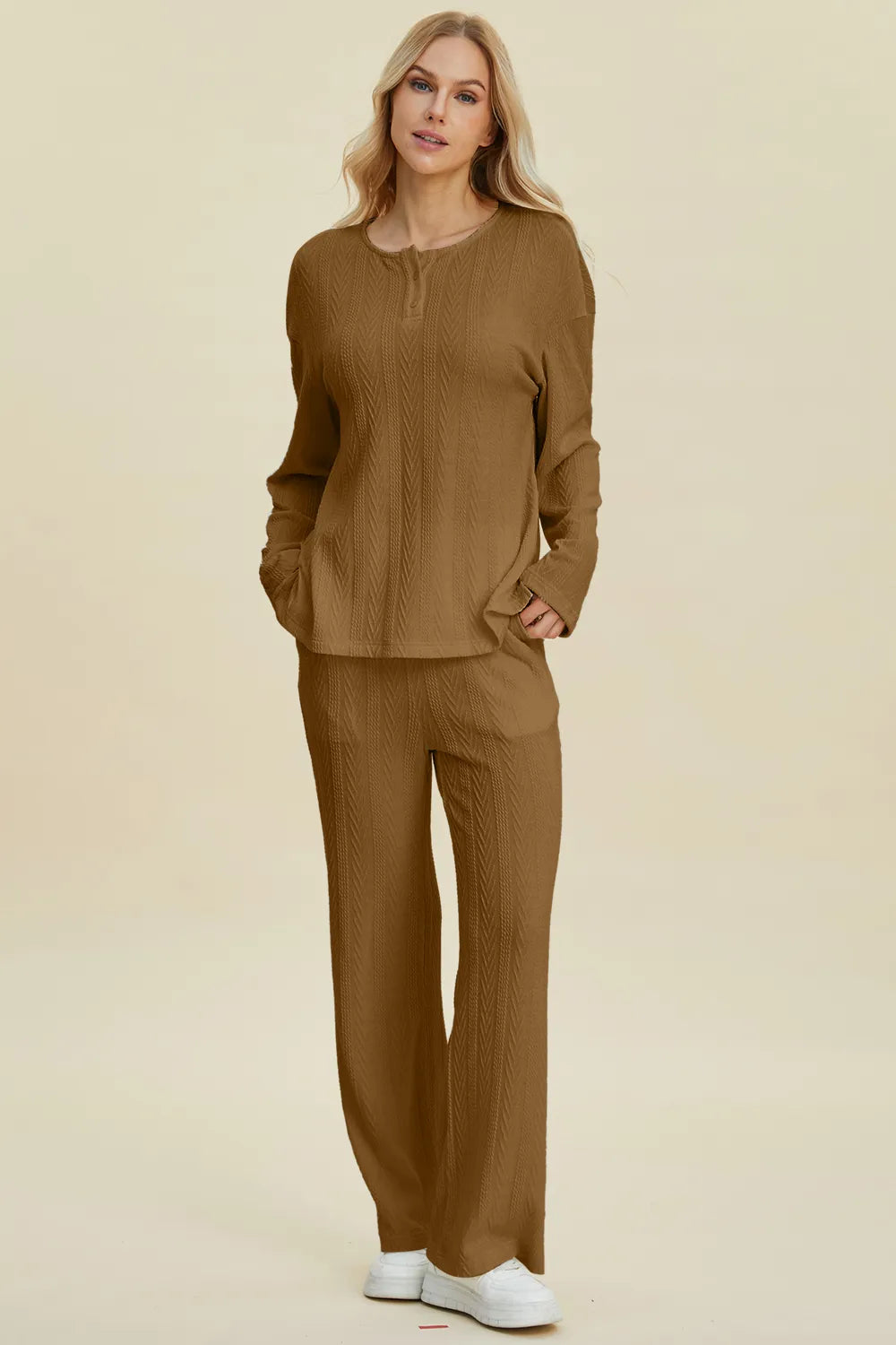 Women's Cable-Knit Long Sleeve Top and Pants Set — product view 9