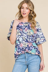 Trendsi BOMBOM Floral Round Neck Short Sleeve T-Shirt -