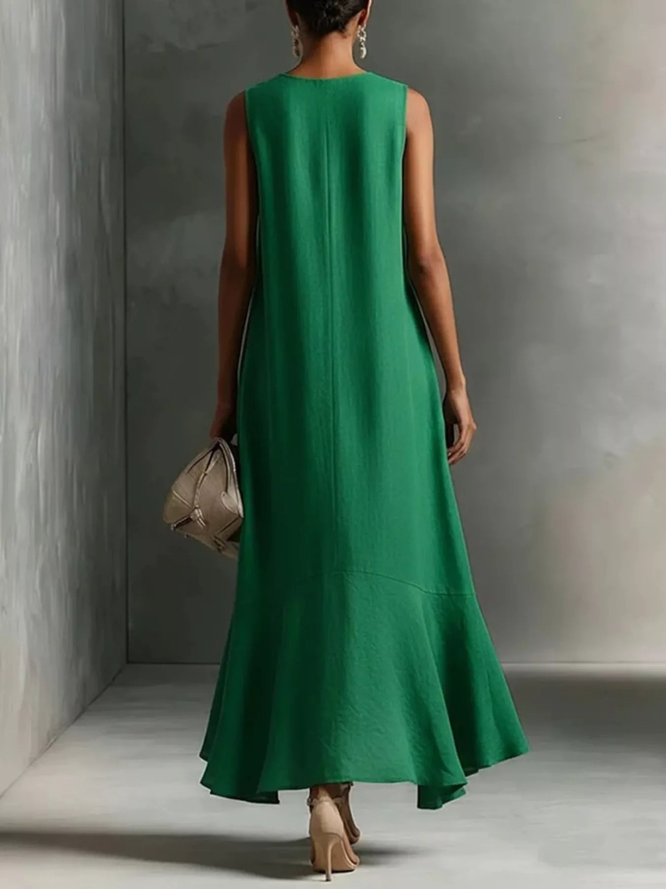 Trendsi Ruffled Hem Sleeveless Notched Dress -